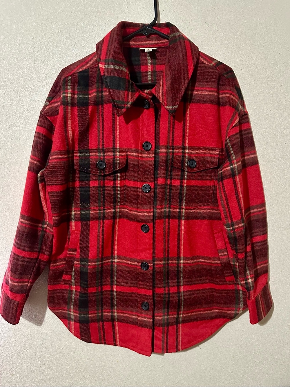 a.n.a Red Plaid Button-Front Bomber Jacket